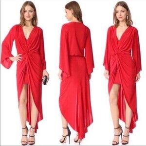 NWOT MISA Los Angeles red Teget Twisted High Low Maxi holiday Dress